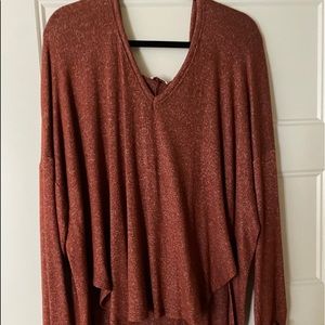 Burnt Orange High-Low Sweater with Hood